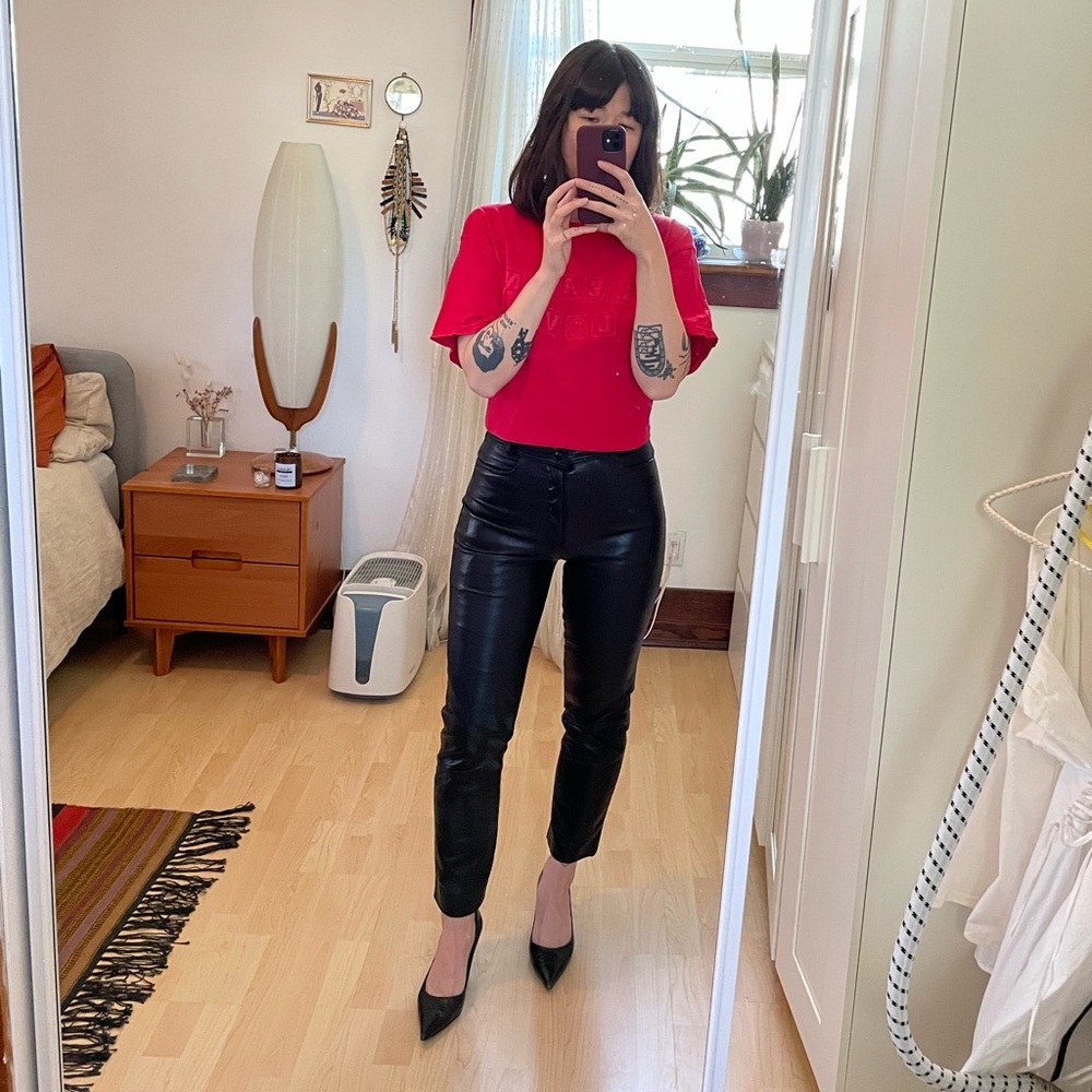 High Waisted Genuine Leather Pants